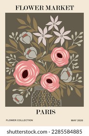 Abstract Flower Market Paris poster vector art. 