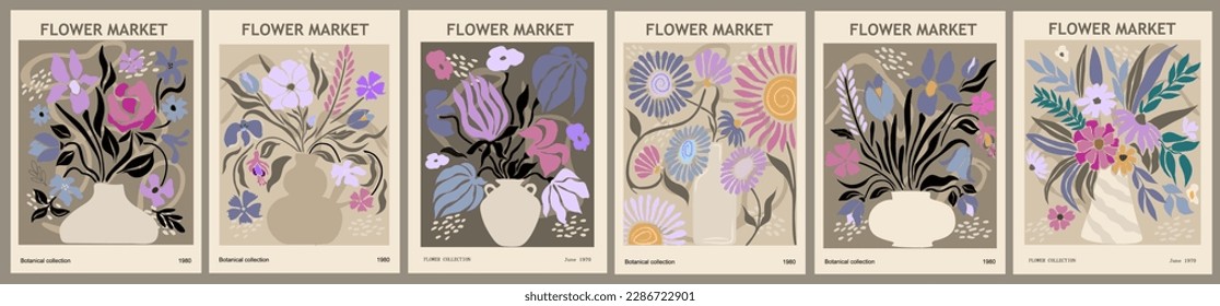 Abstract Flower Market poster vector wall art set