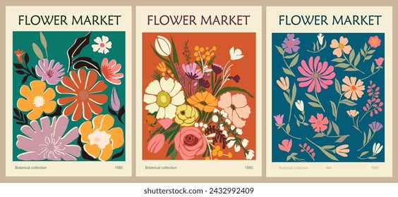 Abstract Flower Market poster wall art set.