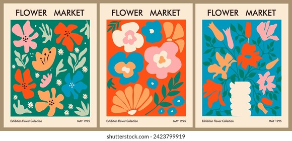 Abstract Flower Market vector wall art poster. 