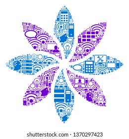 Abstract Flower mosaic icon combined for bigdata and computing illustrations. Vector abstract flower mosaics are combined from computer, calculator, connections, wi-fi, network,