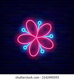 Abstract flower neon icon. Bloomig glowing design. Spa, beauty salon emblem. Exotic vacation. Night bright signboard. Shiny effect banner. Editable stroke. Vector stock illustration