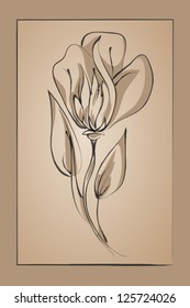 abstract flower on a beige background. Imitation ink drawing