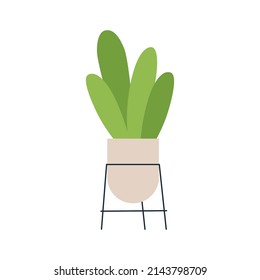 Abstract flower on floor stand. Clipart houseplant. Vector flat illustration.
