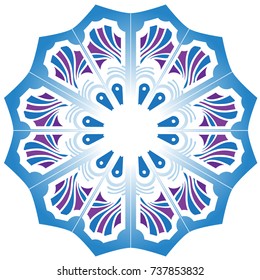 abstract flower on a white background with symmetrical blue pattern