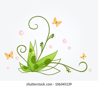 Abstract flower with orange butterflies. Vector illustration