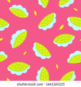 Abstract flower, organic seamless pattern. Colorful pattern on pink background with hand drawn abstract geometric shapes.  Repeat background for  for textile design, wrapping paper.