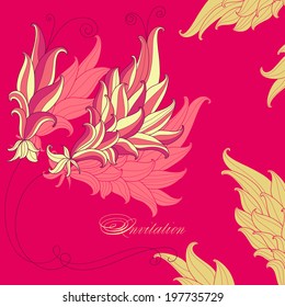 Abstract flower outline. Bright pink invitation in oriental style