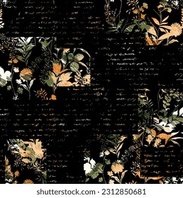 abstract flower patchwork pattern on black background