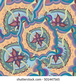 Abstract flower patern. A spinning bright, colored pattern. Magical circles. Psychedelic illustration.