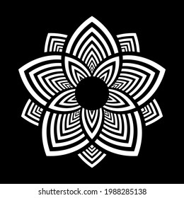Motif abstrait de fleur. Élément de décoration blanc sur fond noir. Image vectorielle art.
