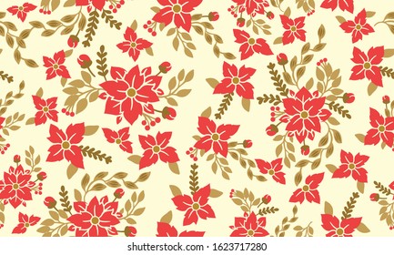 Abstract flower pattern background for Merry Christmas, with modern of leaf and red flower design.