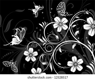 Abstract flower pattern with butterfly, element for design, vector illustration