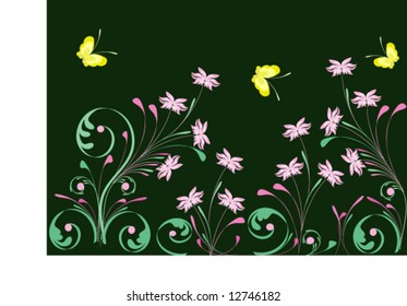 Abstract flower pattern with butterfly, element for design, vector illustration