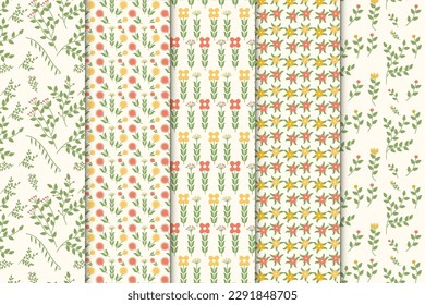 Abstract flower pattern decoration with colorful flower elements on off-white backgrounds. Creative minimal flower pattern vector for wallpaper or fabric prints. Seamless floral pattern design.