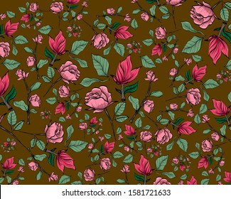 Abstract flower pattern. Decorative texture background. Floral design for embroidery, fabric or wallpaper. Fashion print and folk style