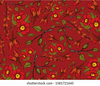 Abstract flower pattern. Decorative texture background. Floral design for embroidery, fabric or wallpaper. Fashion print and folk style