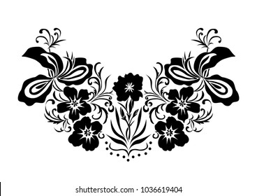 abstract flower pattern design for the collar T-shirt , isolated vector illustration