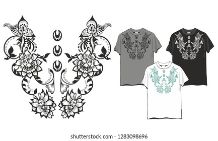 Abstract flower pattern design for the collar T-shirt