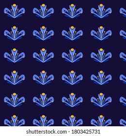 Patrón de flores abstractas en un fondo azul oscuro