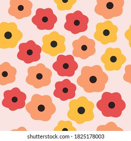 Abstract flower pattern with pink, peachy and yellow flowers