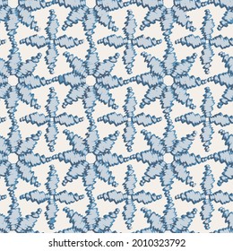 Abstract Flower pattern seamless vector background. Embroidery Flower motif. Ikat blue flower pattern.