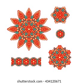 Abstract Flower Patterns. Decorative ethnic elements for design. Vector illustration.
