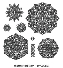 Abstract Flower Patterns. Decorative ethnic elements for design. Vector illustration.