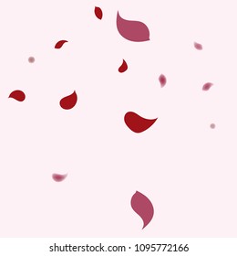 Abstract flower petals confetti background. Falling red petals decoration vector. Romantic valentines wedding celebration design for invitation card. Natural floral flying dynamic illustration design.