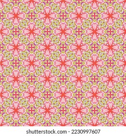 abstract  flower pink flow and yellow star seamless pattern background, illustration fashion style fabric ethnic.