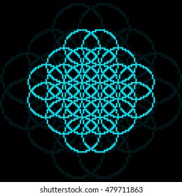 Abstract flower pixel. Vector flower. Abstract vector flower with silhouette.Blue pixel flower.
