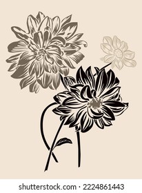 Abstract flower poster. Trendy botanical wall art with floral design in beige and black colors. Modern scandinavian or japandi style interior decoration, painting. Vector art illustration.