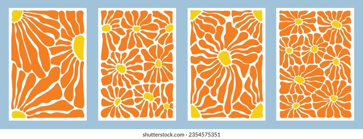 Abstract flower posters. Organic doodle shapes Matisse style, naive art, contemporary backgrounds. Botanic vector illustration. Trendy blossom print template, naive art. Hand drawn floral elements 