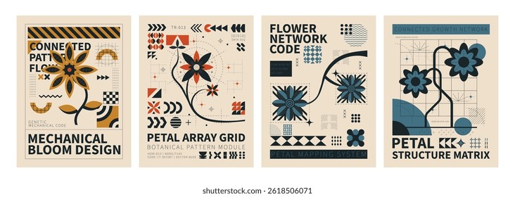 Abstract Flower Posters: A set of four artistic posters showcases the beauty of floral design, with each one depicting abstract patterns and the intricate nature of petals, making it a visual delight