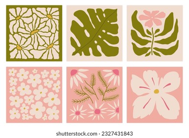 Abstract flower posters set. Trendy botanical arts