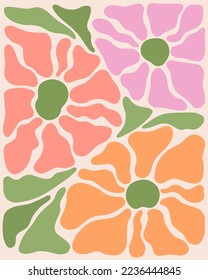 Abstract flower posters. Trendy botanical wall arts with floral design in danish pastel colors. Matisse-inspired floral paintings. Decorative contemporary botanical elements. Vector naive art print