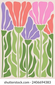 Abstract flower posters. Trendy botanical wall arts with floral design in danish pastel colors. Matisse floral paintings. Vector naive art print