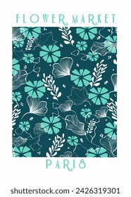 Abstract flower posters. Trendy botanical wall arts with floral design in danish pastel colors. Modern naive groovy funky interior decorations, paintings. Vector art illustration.