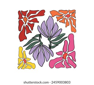 abstract flower posters. Trendy botanical wall arts with floral design. Abstract groovy floral poster set. Contemporary flower leaves design, botanical elements for print cut out style. Vector art