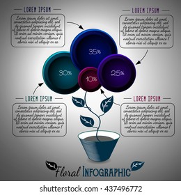 Abstract flower in a pot. Three petals and the core has a place for your text. Vector design for infographics or other. Eps10