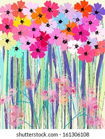 abstract flower power background, illustration in pink with splashes