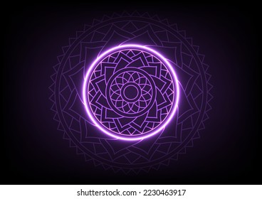 Abstract flower purple. neon light mandala. vintage asian flower background.