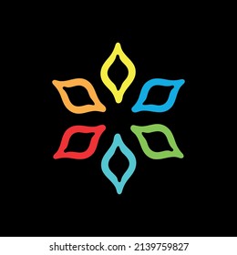 Abstract flower in rainbow colors isoltaed on black background.