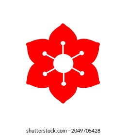 Abstract flower, red flat icon . Isolated on white background vector illustration.