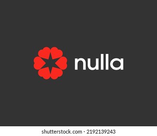 Abstract flower from red hearts logo. Abstract star icon. Minimalist cosmetics beauty salon spa logotype. Vector illustration.