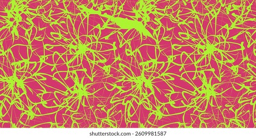 Abstract Flower Scribble Pattern. Chaos Hand Drawn Graffiti. Street Art Seamless Pattern for T-Shirt, Fabric, Wrapping Paper, or Wallpaper.