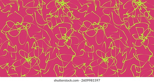 Abstract Flower Scribble Pattern. Chaos Hand Drawn Graffiti. Street Art Seamless Pattern for T-Shirt, Fabric, Wrapping Paper, or Wallpaper.