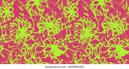 Abstract Flower Scribble Pattern. Chaos Hand Drawn Graffiti. Street Art Seamless Pattern for T-Shirt, Fabric, Wrapping Paper, or Wallpaper.