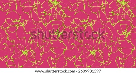 Abstract Flower Scribble Pattern. Chaos Hand Drawn Graffiti. Street Art Seamless Pattern for T-Shirt, Fabric, Wrapping Paper, or Wallpaper.
