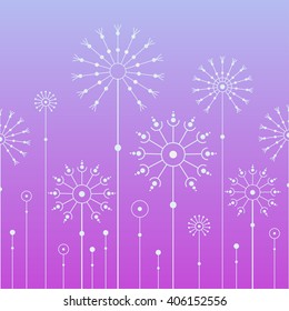 Abstract flower seamless background with dandelion. Simple design. Violet  background. Vector illustration.